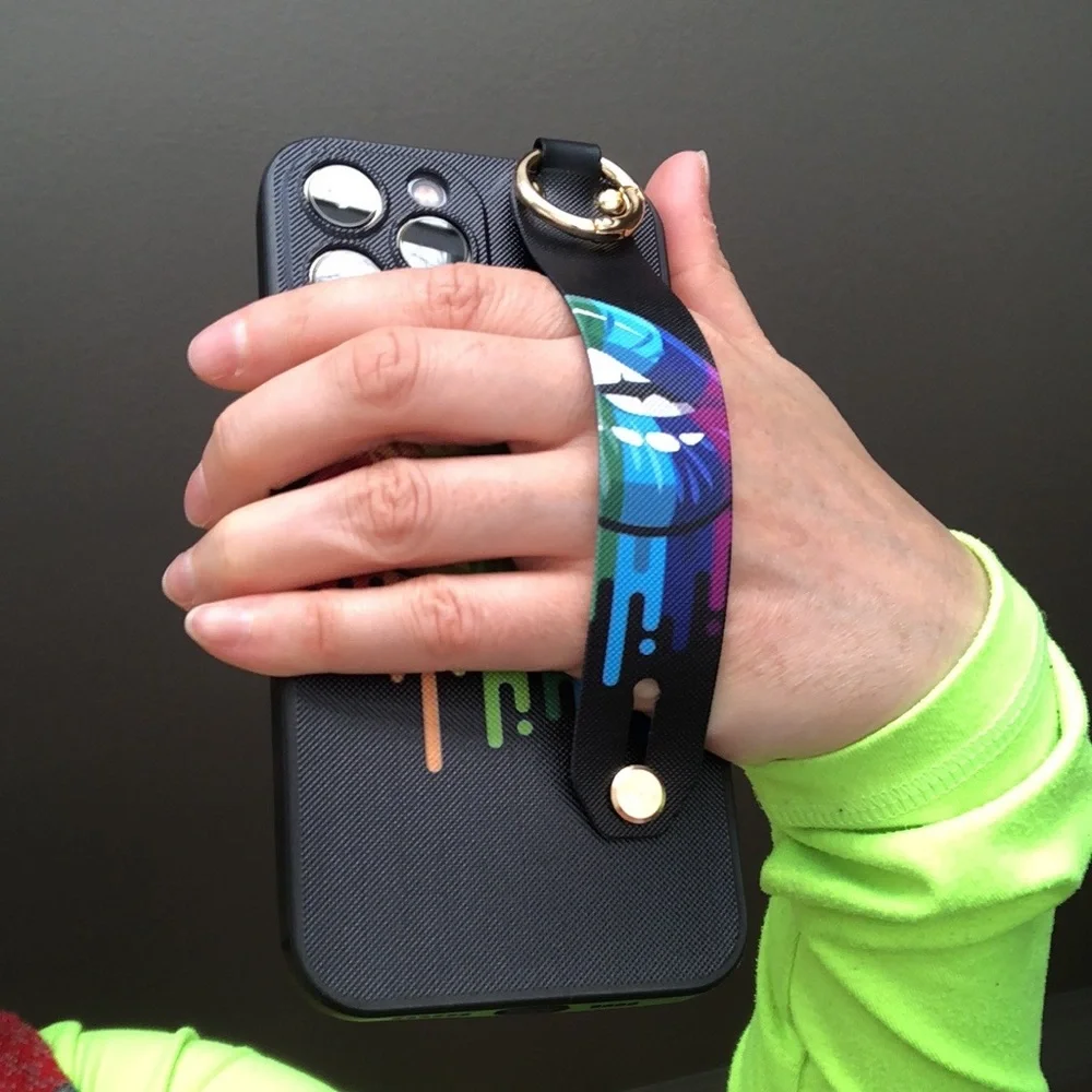 For iPhone 13 pro max phone case with wrist strap kickstand keychain lgbt pride